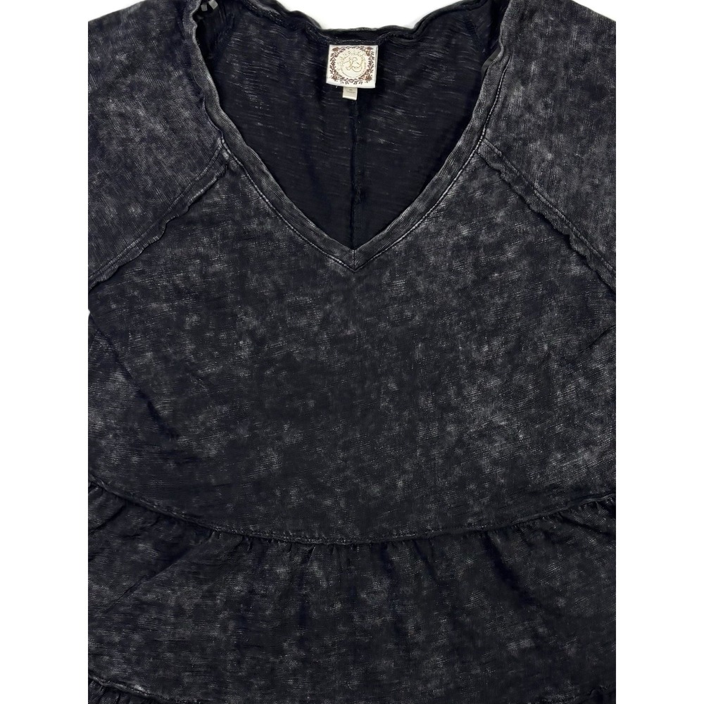 Truself Tunic Top Women's Small Black Mineral Wash Tiered Ruffle V-Neck - Picture 7 of 8